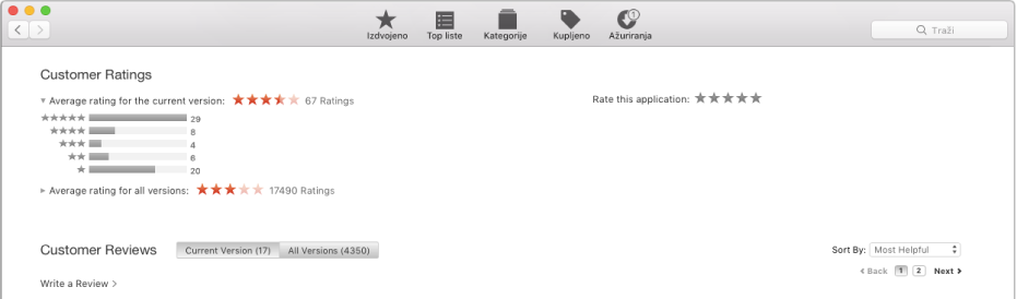 Ocjene kupaca u trgovini App Store.