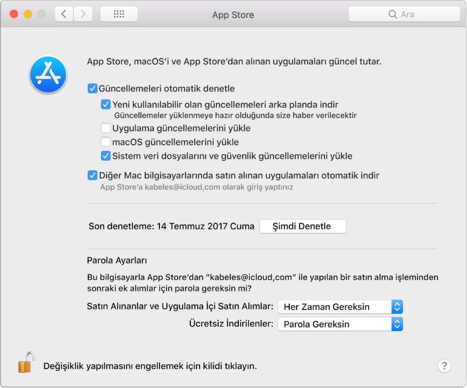 App Store tercihlerindeki seçenekleri güncelleyin.