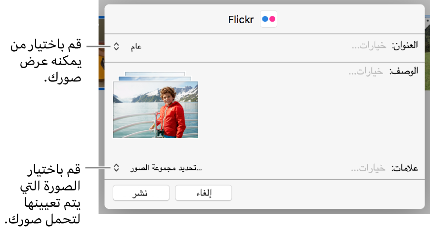 مربع حوار مشاركة Flickr.