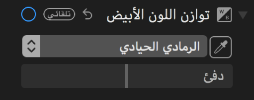 عناصر التحكم في توازن اللون الأبيض في جزء ضبط.