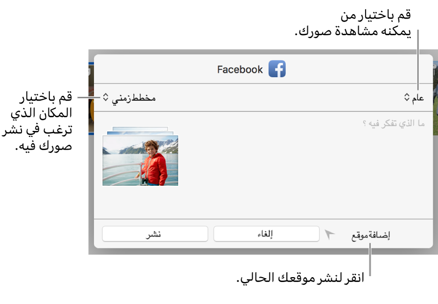 مربع حوار مشاركة فيسبوك.