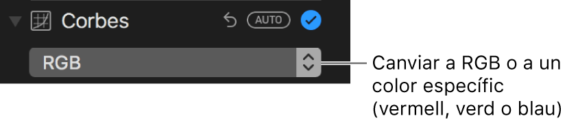 Els controls de corbes, amb l’opció RGB seleccionada al menú desplegable.
