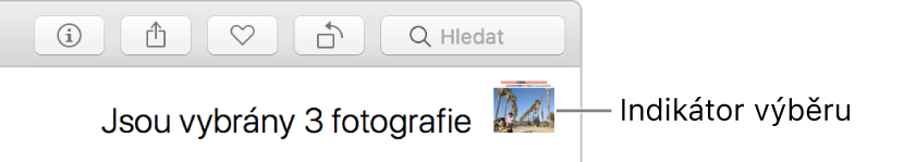 Indikátor výběru se třemi vybranými fotografiemi