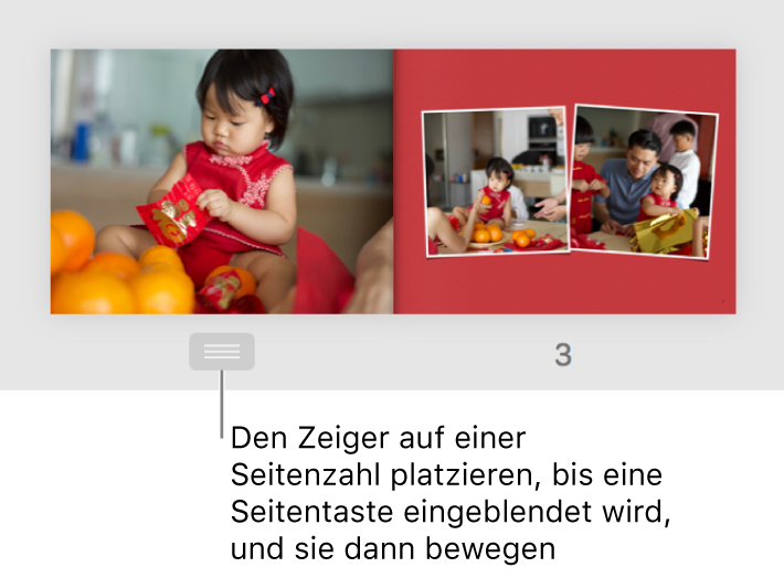 Die Seite wird als Doppelseite geöffnet, wobei die Seitentaste unter der Seite sichtbar ist