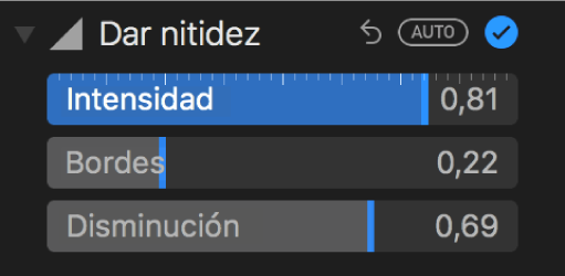 Controles de Nitidez en el panel Ajustar.
