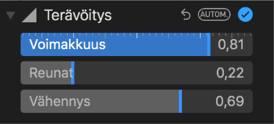 Säädöt-osion terävöityssäätimet.