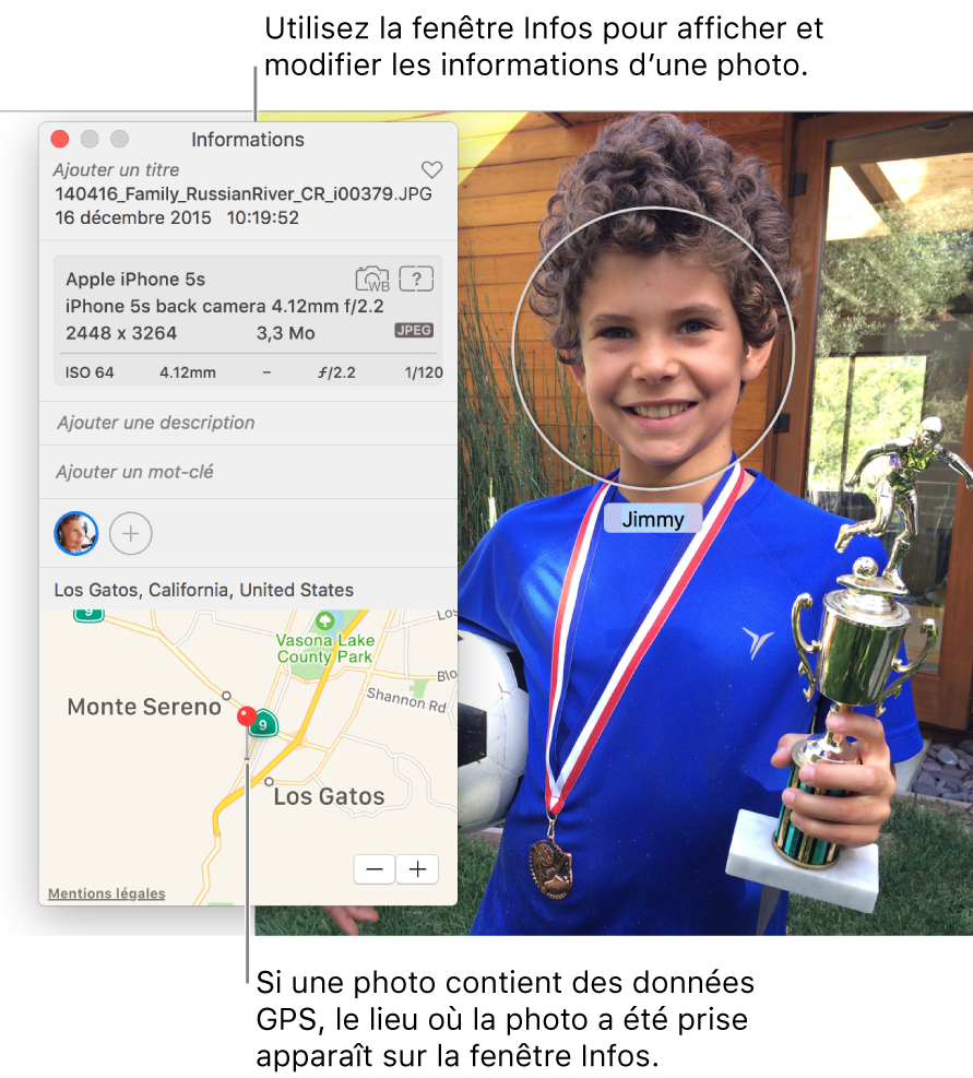 Fenêtre d’informations d’une photo.