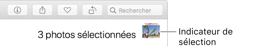 Indicateur de sélection montrant que trois photos sont sélectionnées.