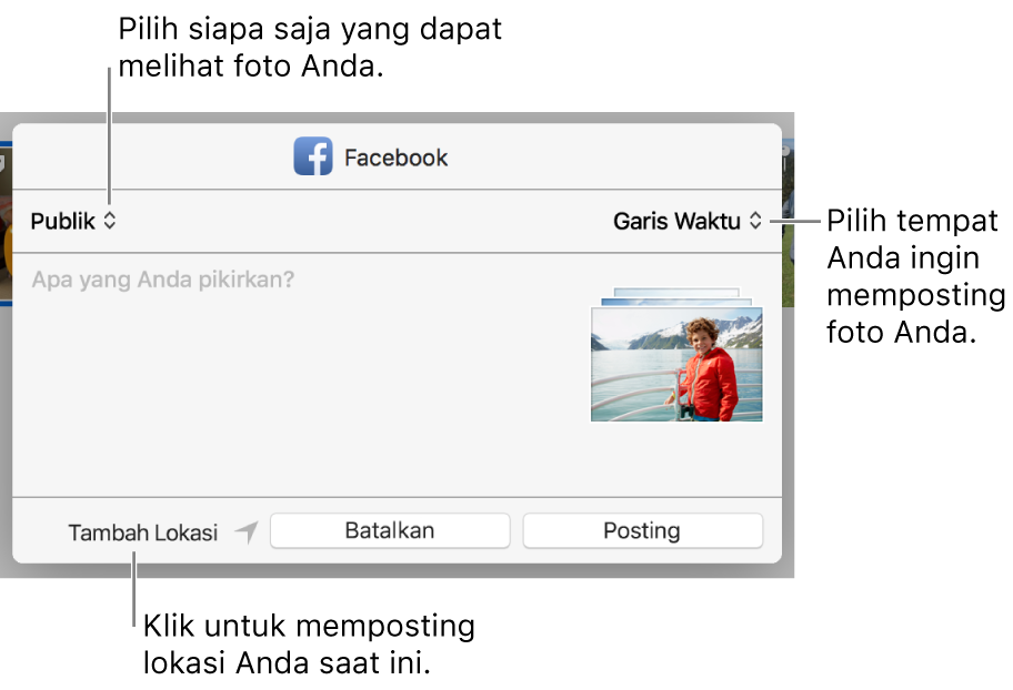 Dialog berbagi Facebook.