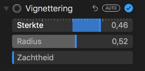 Vignetteringsregelaars in het paneel 'Pas aan'.