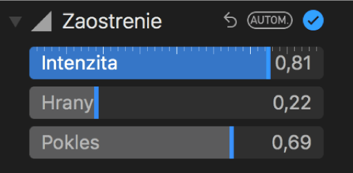 Ovládanie zaostrenia v paneli Úpravy.