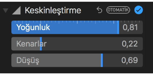 Ayarla bölümündeki Keskinleştirme denetimleri.