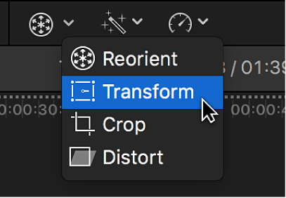 Die Menüoption „Transformieren“, die Zugriff auf die Steuerelemente des Effekts „Transformieren“ bietet