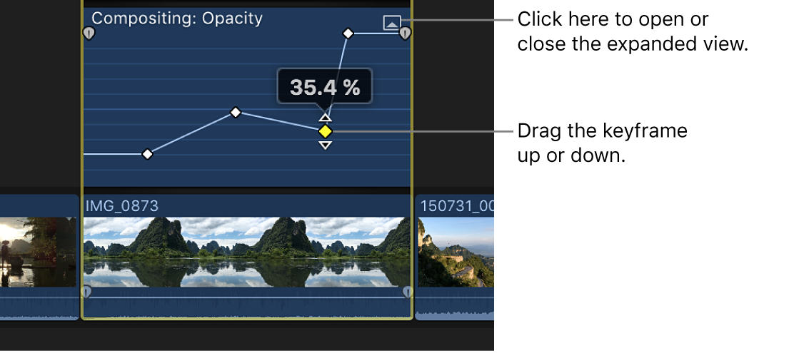 A keyframe being dragged in the Video Animation editor to change the parameter value