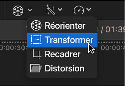 Élément du menu Transformer permettant d’accéder aux commandes Transformer