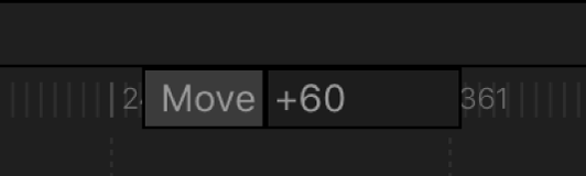 Timeline showing the Move value field that appears when you type a frame number