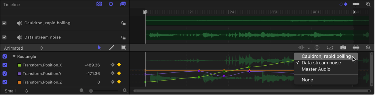 Waveform pop-up menu in the Keyframe Editor