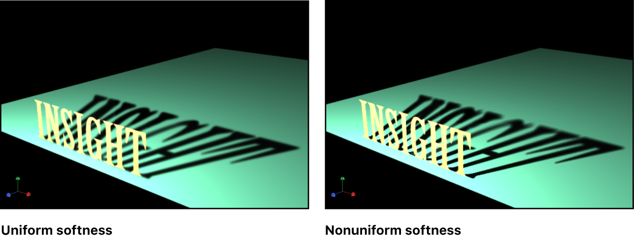 Canvas showing object with shadow uniform softness setting on and off