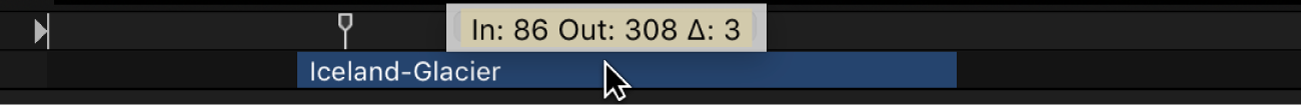 Mini-Timeline showing tooltip specifying In and Out points and change from previous position