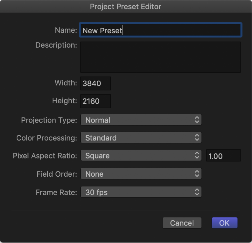 Project Preset Editor