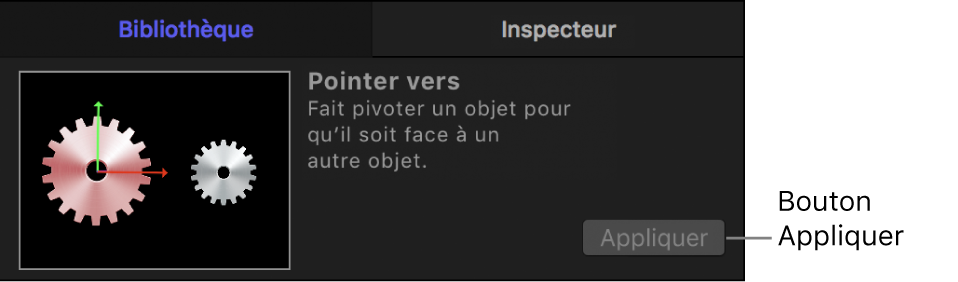 Bouton Appliquer dans la zone de preview de la bibliothèque