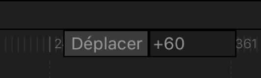 Timeline affichant le champ de valeur Déplacer qui apparaît lorsque vous saisissez le numéro d’une image