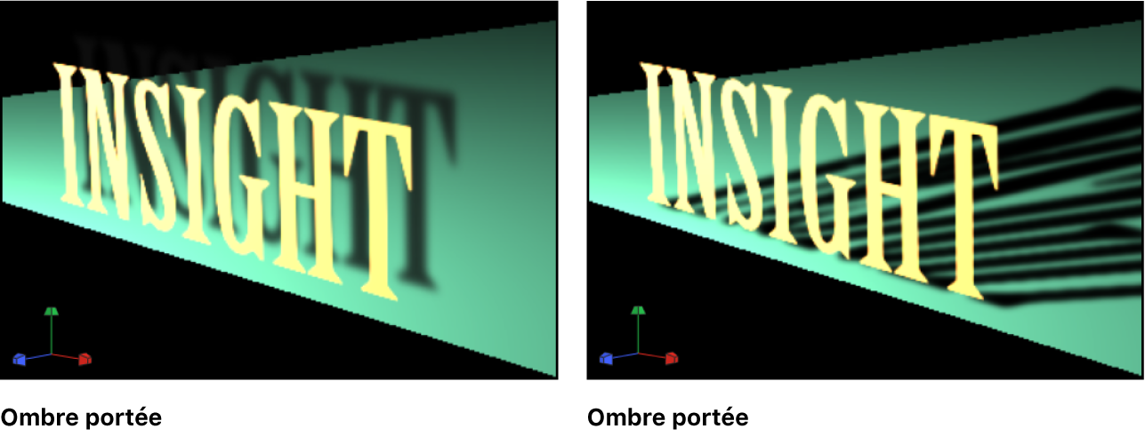 Canevas affichant des exemples d’une ombre portée et d’une ombre propre