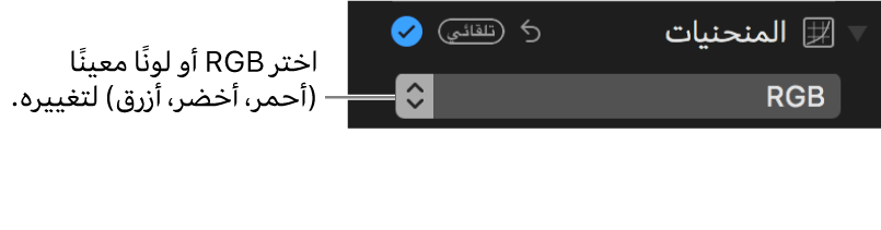 عناصر التحكم في المنحنيات تعرض RGB محددة في القائمة المنبثقة.