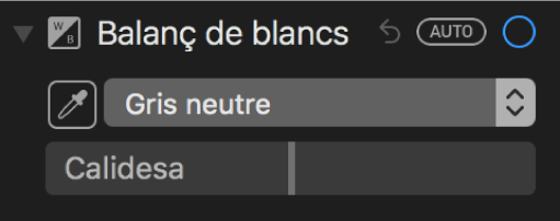 Els controls del balanç de blancs del tauler Ajustar.