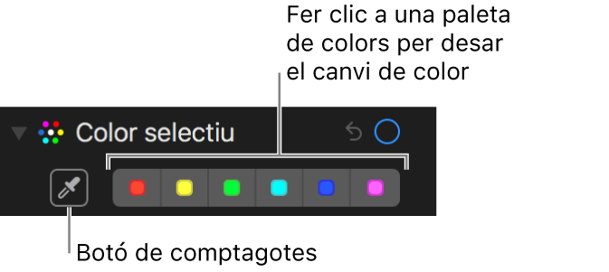 Els controls “Color selectiu” amb el botó del comptagotes i mostres de color.