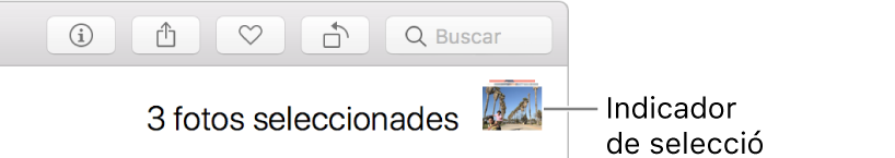 Un indicador de selecció que mostra que hi ha tres fotos seleccionades.