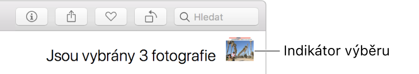 Indikátor výběru se třemi vybranými fotografiemi