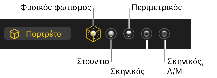 Επιλογές εφέ φωτισμού πορτρέτου.