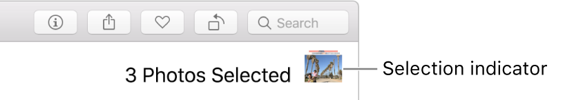 A selection indicator showing that three photos are selected.