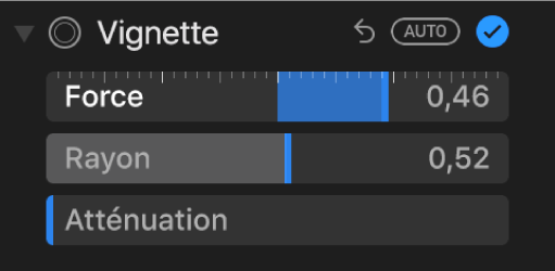 Les commandes de la vignette dans la sous-fenêtre Ajuster.