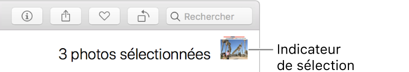 Un indicateur de sélection montrant que trois photos sont sélectionnées.