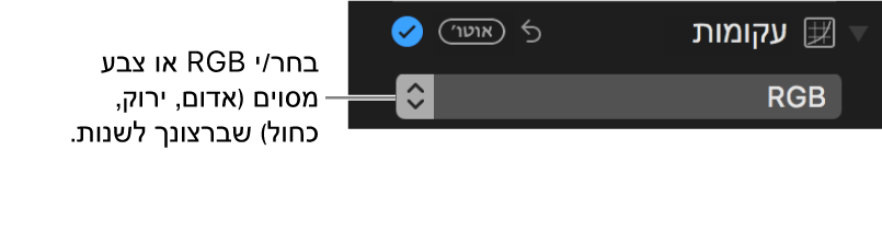 כלי הבקרה ״עקומות״ שבו נבחרה האפשרות RGB בתפריט הקופצני.