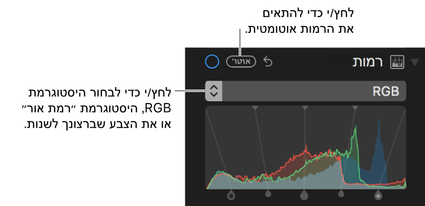 כלי הבקרה ״רמות״ עם הכפתור ״אוטומטי״ בפינה השמאלית העליונה.