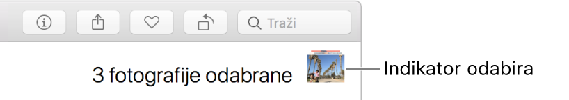 Indikator odabira koji pokazuje da su odabrane tri fotografije.