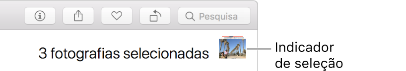 Um indicador de seleção a mostrar três fotografias selecionadas.