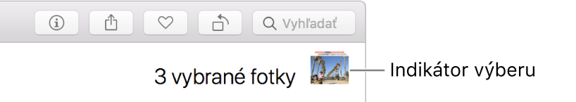 Indikátor výberu, ktorý zobrazuje tri vybrané fotky.