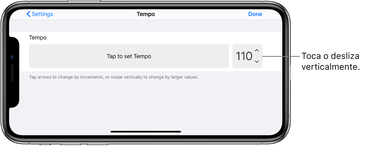 Controles de tempo en la configuración de la canción