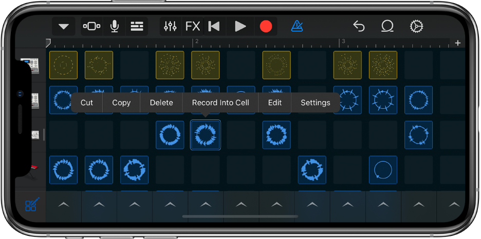 Illustration. Grille Live Loops avec la modification de cellules activée.