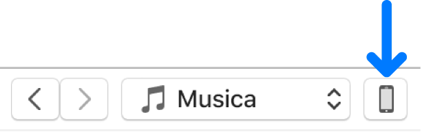 Pulsante del dispositivo selezionato vicino alla parte superiore della finestra di iTunes.