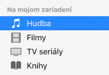 Sekcia Na mojom zariadení v bočnom paneli so zvolenou položkou Hudba.
