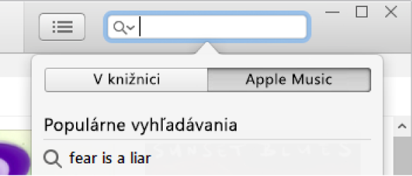 Vyhľadávacie pole na vyhľadávanie v Apple Music.