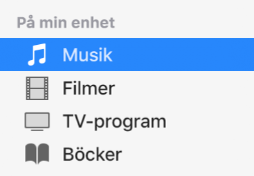 Avsnittet På min enhet i sidofältet med Musik markerat.
