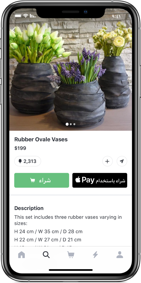 تطبيق يعرض شاشة دفع يظهر بها زر "شراء باستخدام Apple Pay".