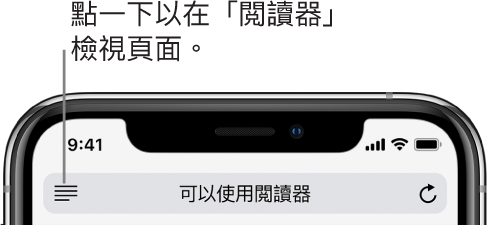 Safari 中的網址欄位，左側帶有「閱讀器」按鈕。