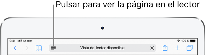 Barra de herramientas de Safari con el botón Lector situado en el lateral izquierdo del campo de dirección.